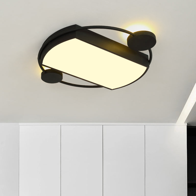 Ring and Rectangle Flushmount Lighting Modernist Metal 16"/19.5" Wide LED Black Ceiling Mounted Fixture Clearhalo 'Ceiling Lights' 'Close To Ceiling Lights' 'Close to ceiling' Lighting' 732982