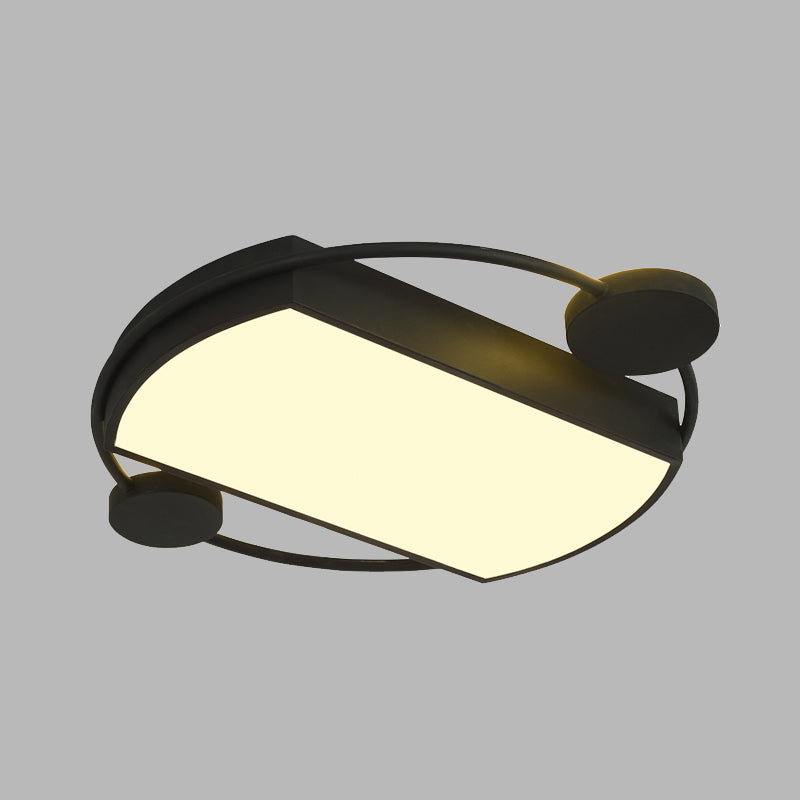 Ring and Rectangle Flushmount Lighting Modernist Metal 16"/19.5" Wide LED Black Ceiling Mounted Fixture Clearhalo 'Ceiling Lights' 'Close To Ceiling Lights' 'Close to ceiling' Lighting' 732984