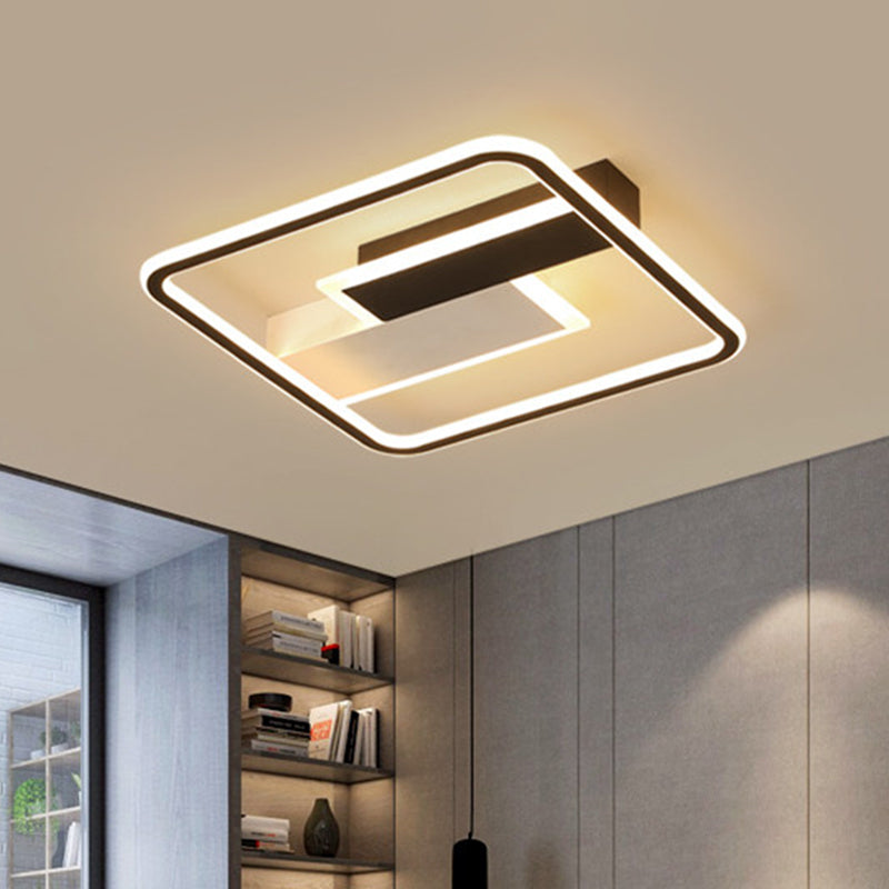 Squared Frame Acrylic Flush Mount Lighting Simple Black and White LED Ceiling Flush for Bedroom, 18"/24.5" Wide Black-White Clearhalo 'Ceiling Lights' 'Close To Ceiling Lights' 'Close to ceiling' 'Flush mount' Lighting' 732992