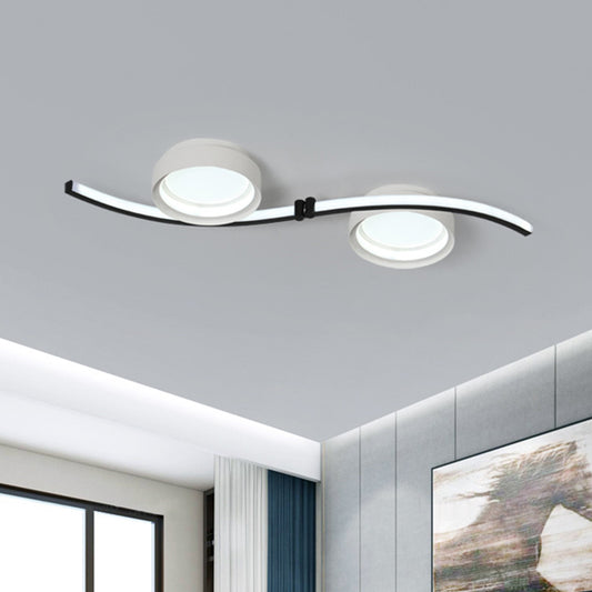 Simple Dual Drum Flush Mount Fixture Acrylic LED Bedroom in Black and White with Waving Linear Design, Warm/White Light Black-White Clearhalo 'Ceiling Lights' 'Close To Ceiling Lights' 'Close to ceiling' 'Flush mount' Lighting' 733038