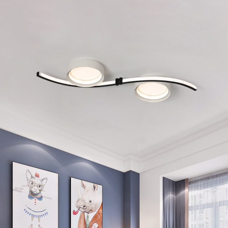 Simple Dual Drum Flush Mount Fixture Acrylic LED Bedroom in Black and White with Waving Linear Design, Warm/White Light Clearhalo 'Ceiling Lights' 'Close To Ceiling Lights' 'Close to ceiling' 'Flush mount' Lighting' 733039