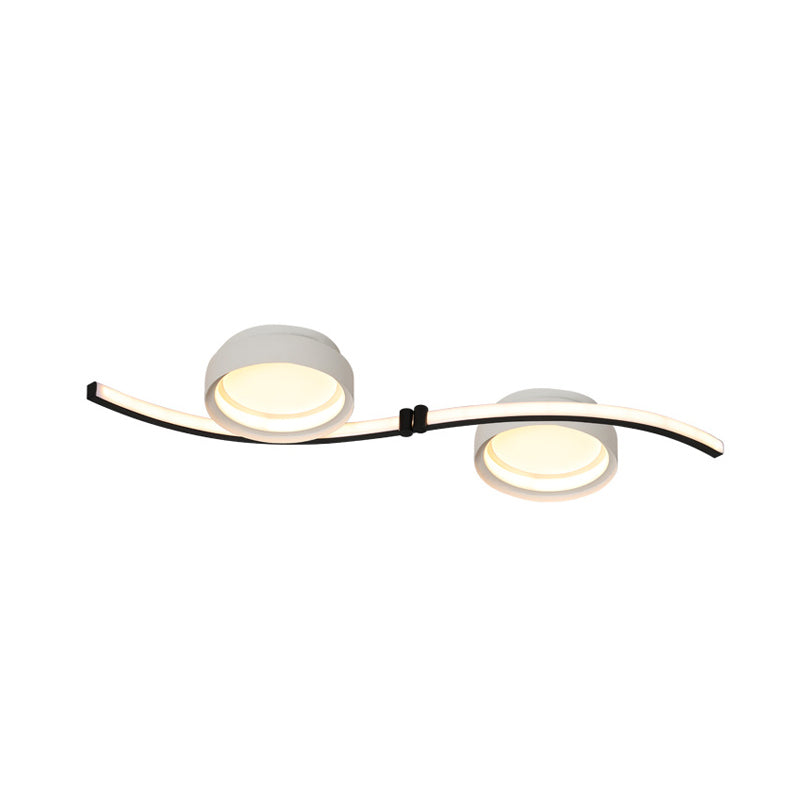 Simple Dual Drum Flush Mount Fixture Acrylic LED Bedroom in Black and White with Waving Linear Design, Warm/White Light Clearhalo 'Ceiling Lights' 'Close To Ceiling Lights' 'Close to ceiling' 'Flush mount' Lighting' 733041