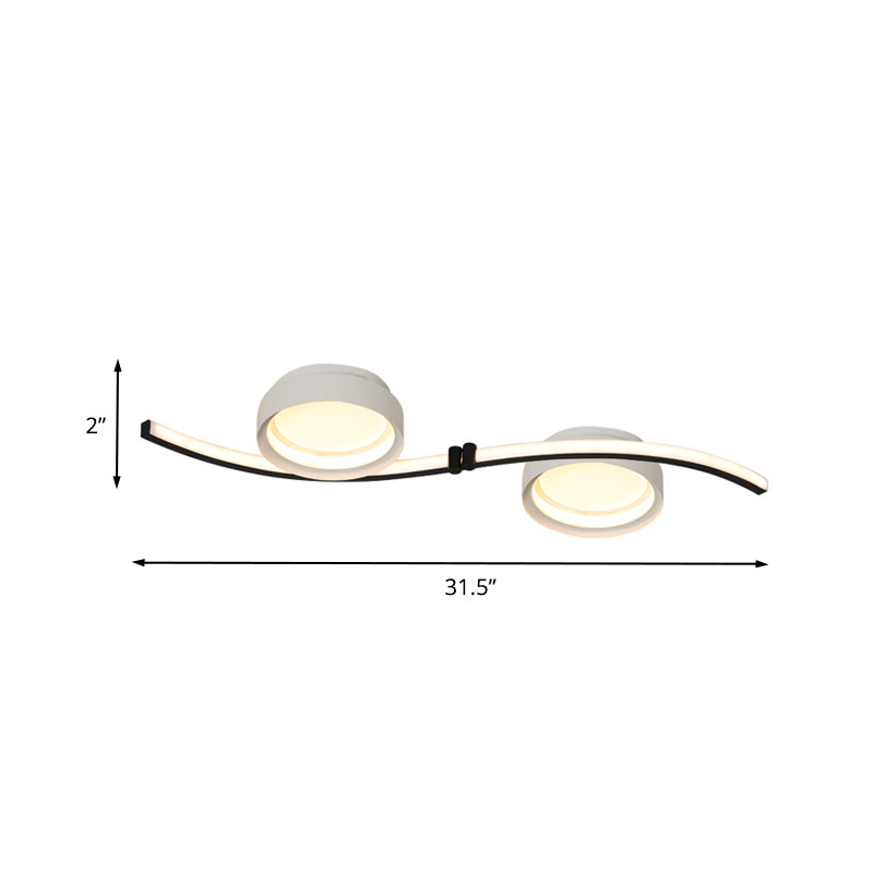 Simple Dual Drum Flush Mount Fixture Acrylic LED Bedroom in Black and White with Waving Linear Design, Warm/White Light Clearhalo 'Ceiling Lights' 'Close To Ceiling Lights' 'Close to ceiling' 'Flush mount' Lighting' 733042