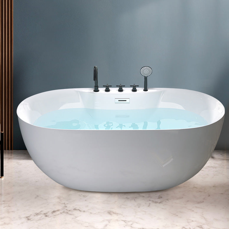 Modern Antique Finish Bathtub Stand Alone Soaking Oval Bath Tub White 55"L x 29"W x 23"H Tub with Black 5-Piece Set Clearhalo 'Bathroom Remodel & Bathroom Fixtures' 'Bathtubs' 'Home Improvement' 'home_improvement' 'home_improvement_bathtubs' 'Showers & Bathtubs' 7330532