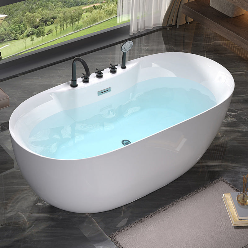 Modern Antique Finish Bathtub Stand Alone Soaking Oval Bath Tub White Tub with Black 5-Piece Set Clearhalo 'Bathroom Remodel & Bathroom Fixtures' 'Bathtubs' 'Home Improvement' 'home_improvement' 'home_improvement_bathtubs' 'Showers & Bathtubs' 7330537