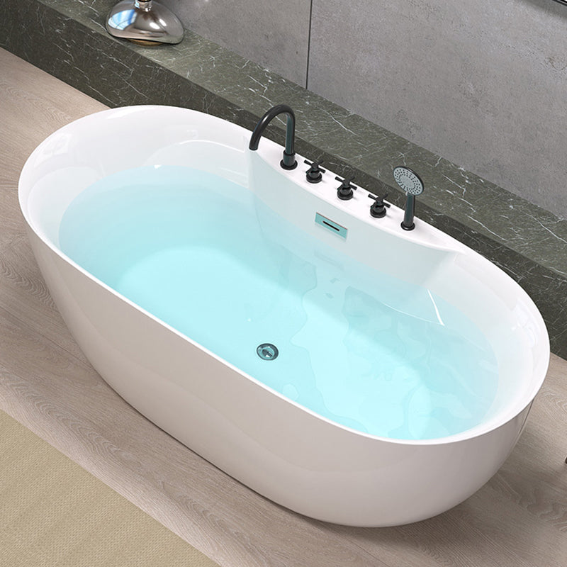 Antique Finish Stand Alone Bath Modern Oval Soaking Bath Tub White Tub with Black 5-Piece Set Clearhalo 'Bathroom Remodel & Bathroom Fixtures' 'Bathtubs' 'Home Improvement' 'home_improvement' 'home_improvement_bathtubs' 'Showers & Bathtubs' 7330578