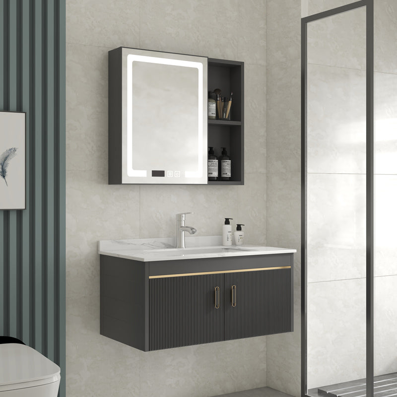 Glam Vanity Single Sink Wall Mounted 2 Doors Metal Frame Rectangular Vanity with Mirror Clearhalo 'Bathroom Remodel & Bathroom Fixtures' 'Bathroom Vanities' 'bathroom_vanities' 'Home Improvement' 'home_improvement' 'home_improvement_bathroom_vanities' 7332249