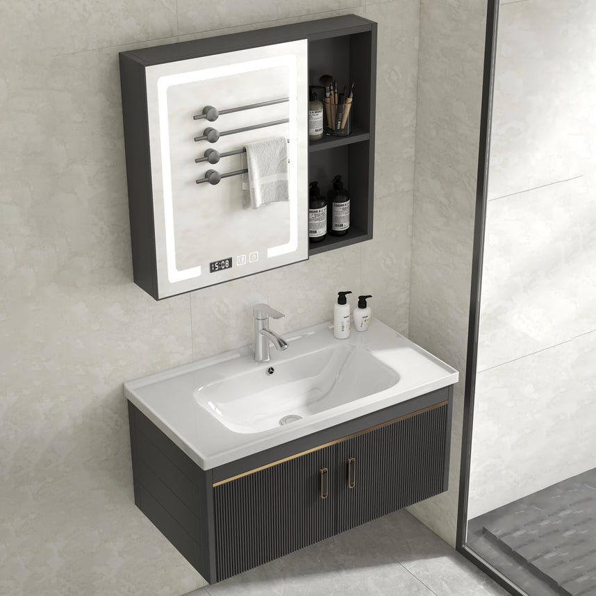 Glam Vanity Single Sink Wall Mounted 2 Doors Metal Frame Rectangular Vanity with Mirror Clearhalo 'Bathroom Remodel & Bathroom Fixtures' 'Bathroom Vanities' 'bathroom_vanities' 'Home Improvement' 'home_improvement' 'home_improvement_bathroom_vanities' 7332252