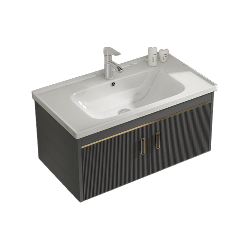 Glam Vanity Single Sink Wall Mounted 2 Doors Metal Frame Rectangular Vanity with Mirror Vanity & Faucet Ceramic Clearhalo 'Bathroom Remodel & Bathroom Fixtures' 'Bathroom Vanities' 'bathroom_vanities' 'Home Improvement' 'home_improvement' 'home_improvement_bathroom_vanities' 7332253