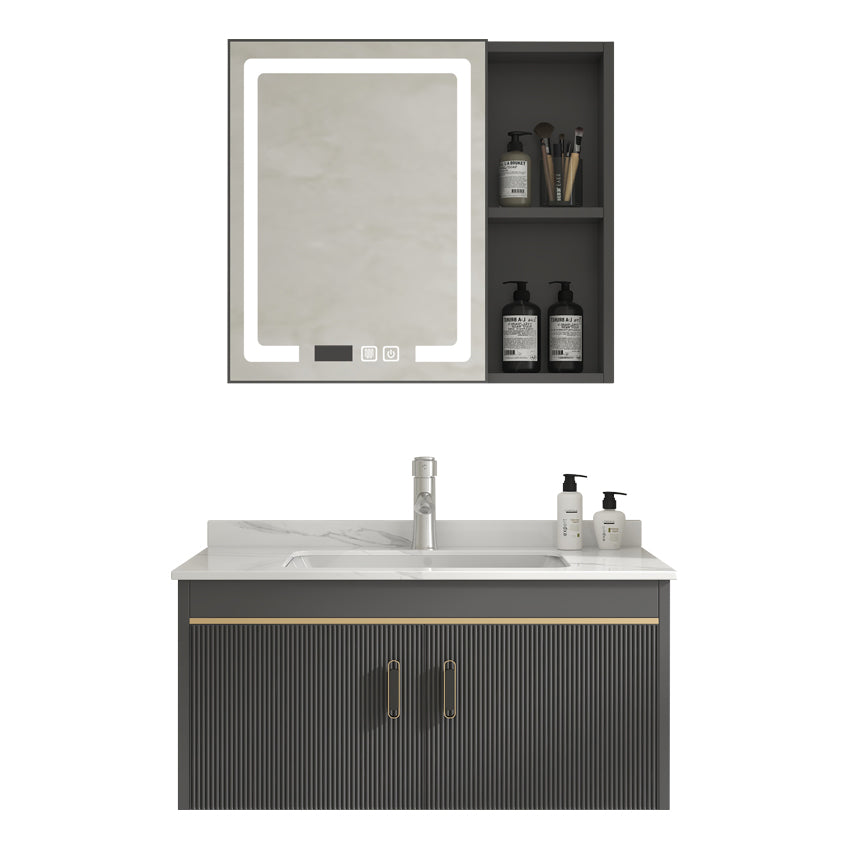 Glam Vanity Single Sink Wall Mounted 2 Doors Metal Frame Rectangular Vanity with Mirror Clearhalo 'Bathroom Remodel & Bathroom Fixtures' 'Bathroom Vanities' 'bathroom_vanities' 'Home Improvement' 'home_improvement' 'home_improvement_bathroom_vanities' 7332256