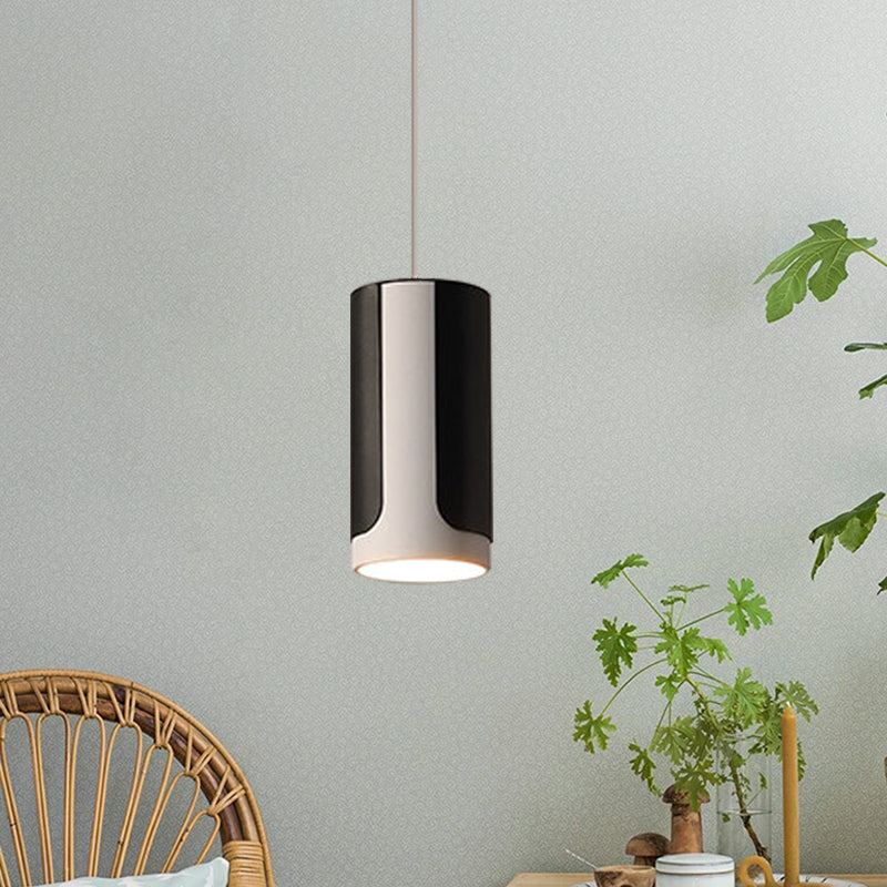1 Head Dining Table Hanging Light Kit Simple Black and White Pendant Lamp with Cylinder Metal Shade Black Clearhalo 'Ceiling Lights' 'Modern Pendants' 'Modern' 'Pendant Lights' 'Pendants' Lighting' 733226