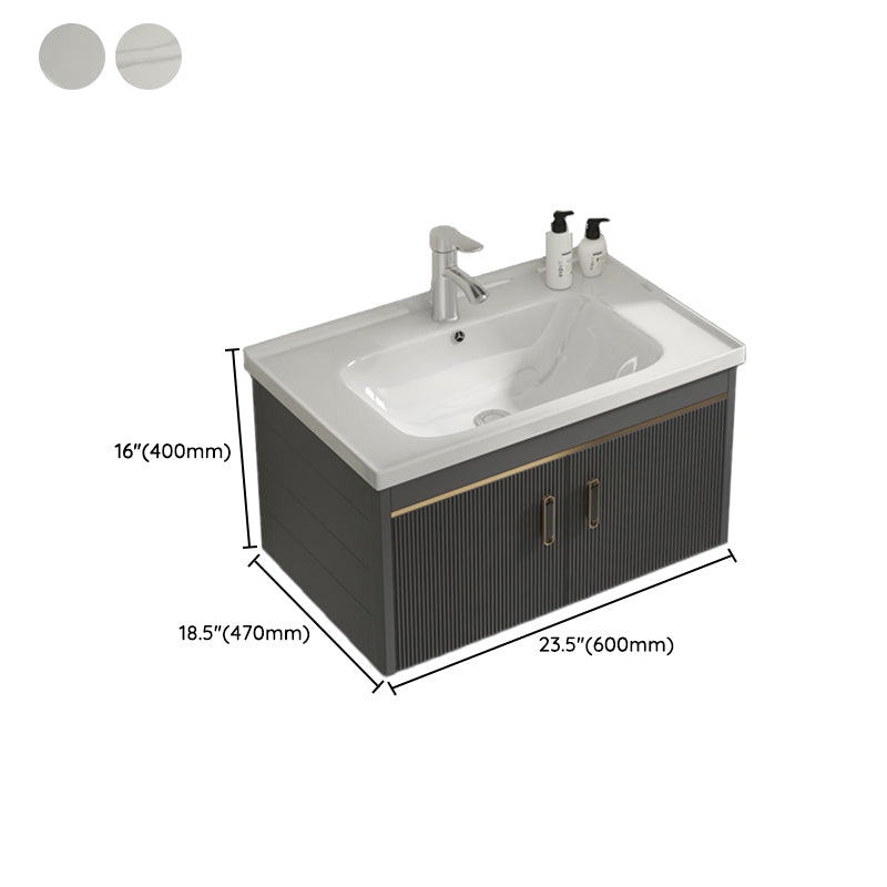 Glam Vanity Single Sink Wall Mounted 2 Doors Metal Frame Rectangular Vanity with Mirror Clearhalo 'Bathroom Remodel & Bathroom Fixtures' 'Bathroom Vanities' 'bathroom_vanities' 'Home Improvement' 'home_improvement' 'home_improvement_bathroom_vanities' 7332274