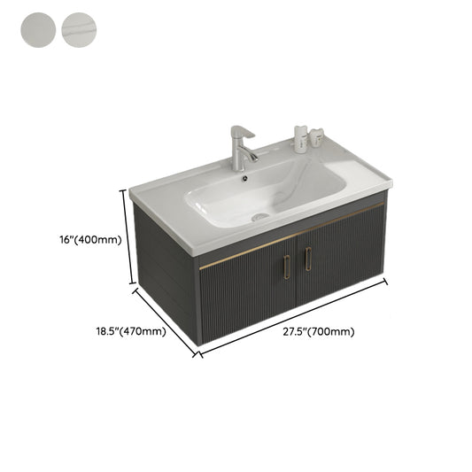 Glam Vanity Single Sink Wall Mounted 2 Doors Metal Frame Rectangular Vanity with Mirror Clearhalo 'Bathroom Remodel & Bathroom Fixtures' 'Bathroom Vanities' 'bathroom_vanities' 'Home Improvement' 'home_improvement' 'home_improvement_bathroom_vanities' 7332275