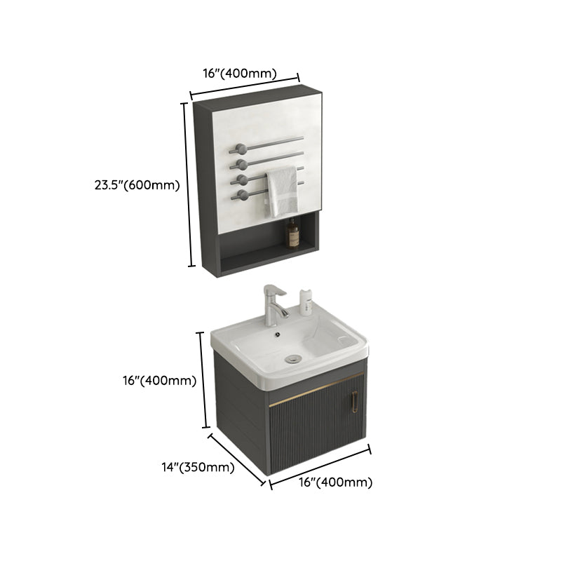 Glam Vanity Single Sink Wall Mounted 2 Doors Metal Frame Rectangular Vanity with Mirror Clearhalo 'Bathroom Remodel & Bathroom Fixtures' 'Bathroom Vanities' 'bathroom_vanities' 'Home Improvement' 'home_improvement' 'home_improvement_bathroom_vanities' 7332277