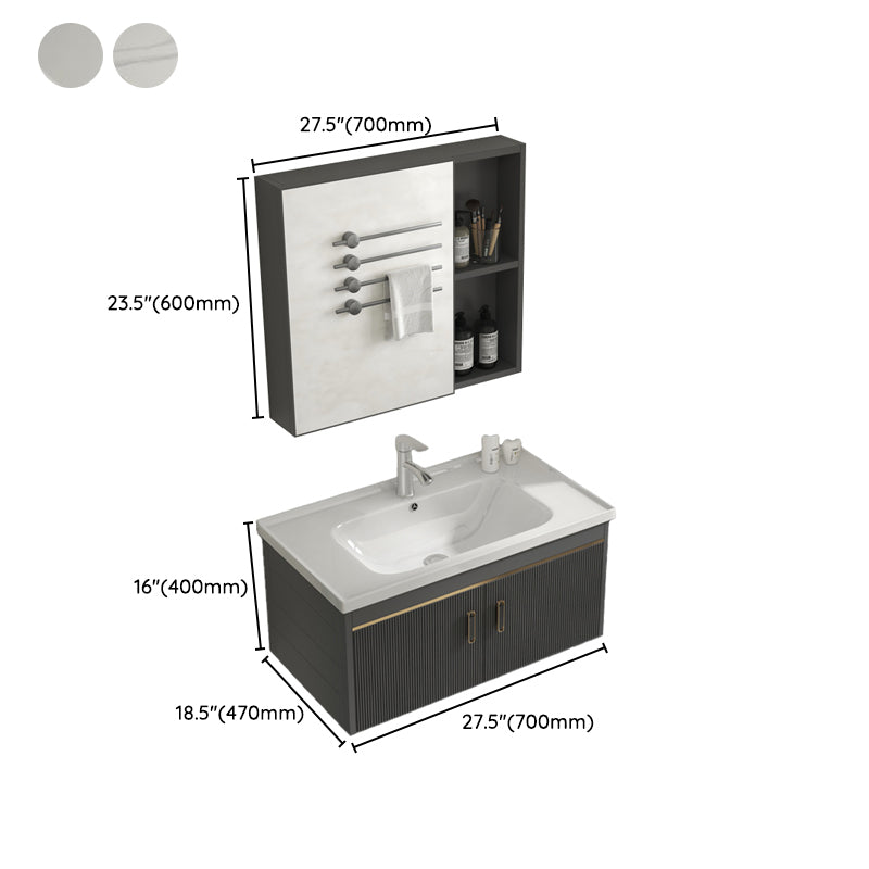 Glam Vanity Single Sink Wall Mounted 2 Doors Metal Frame Rectangular Vanity with Mirror Clearhalo 'Bathroom Remodel & Bathroom Fixtures' 'Bathroom Vanities' 'bathroom_vanities' 'Home Improvement' 'home_improvement' 'home_improvement_bathroom_vanities' 7332280