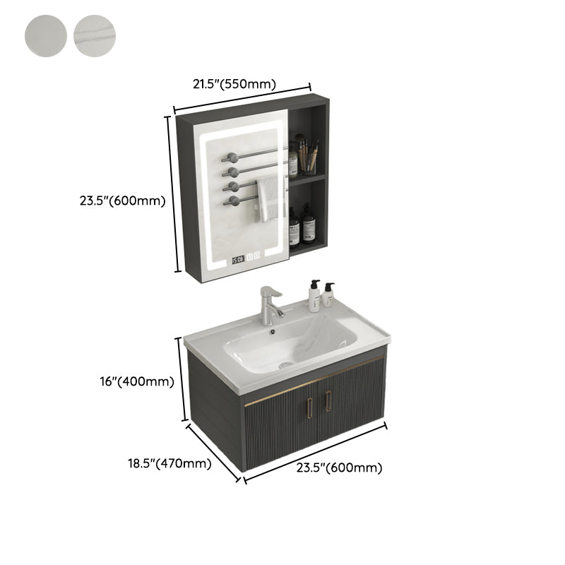 Glam Vanity Single Sink Wall Mounted 2 Doors Metal Frame Rectangular Vanity with Mirror Clearhalo 'Bathroom Remodel & Bathroom Fixtures' 'Bathroom Vanities' 'bathroom_vanities' 'Home Improvement' 'home_improvement' 'home_improvement_bathroom_vanities' 7332282