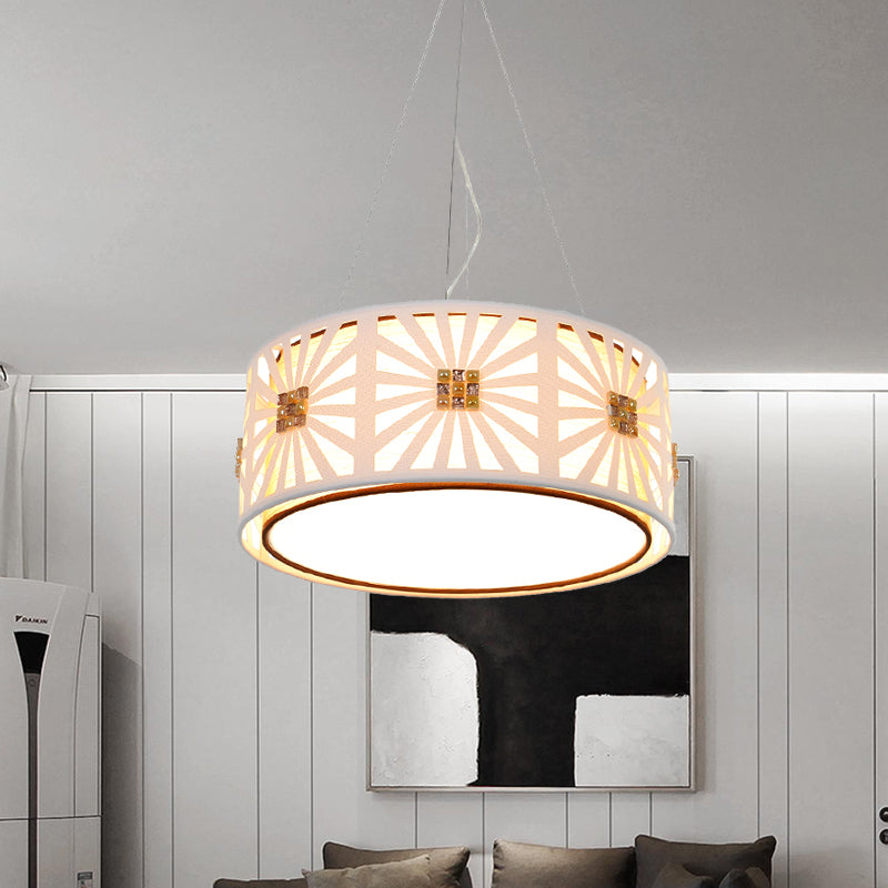 Drum Frame Metal Hanging Lighting Contemporary LED White Pendant with Fabric Shade, 18"/21.5" Wide Clearhalo 'Ceiling Lights' 'Modern Pendants' 'Modern' 'Pendant Lights' 'Pendants' Lighting' 733240