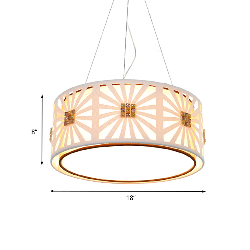 Drum Frame Metal Hanging Lighting Contemporary LED White Pendant with Fabric Shade, 18"/21.5" Wide Clearhalo 'Ceiling Lights' 'Modern Pendants' 'Modern' 'Pendant Lights' 'Pendants' Lighting' 733243