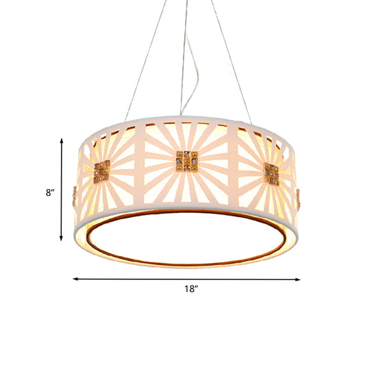 Drum Frame Metal Hanging Lighting Contemporary LED White Pendant with Fabric Shade, 18"/21.5" Wide Clearhalo 'Ceiling Lights' 'Modern Pendants' 'Modern' 'Pendant Lights' 'Pendants' Lighting' 733243