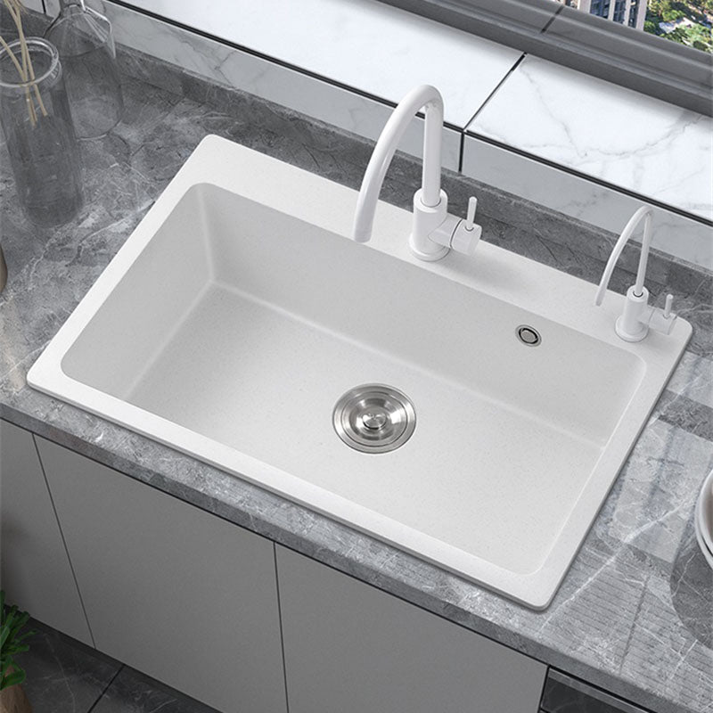 Drop-In Kitchen Sink Quartz Single Basin Kitchen Sink with Basket Strainer Clearhalo 'Home Improvement' 'home_improvement' 'home_improvement_kitchen_sinks' 'Kitchen Remodel & Kitchen Fixtures' 'Kitchen Sinks & Faucet Components' 'Kitchen Sinks' 'kitchen_sinks' 7332583