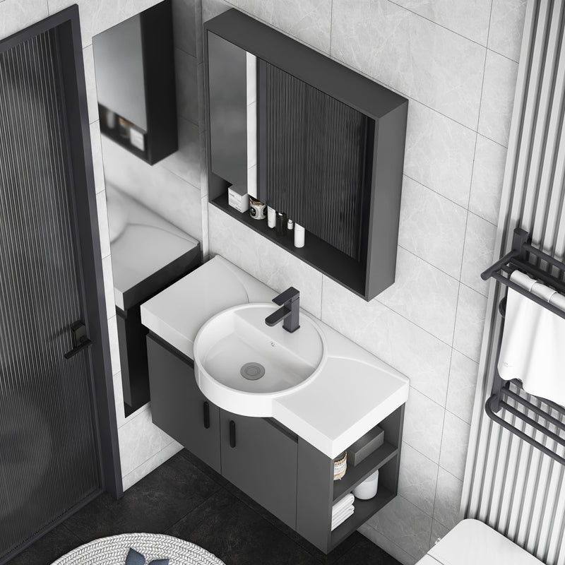 Modern Dark Gray Ceramic Vanity Single-Sink Wall Mount Vanity Sink Clearhalo 'Bathroom Remodel & Bathroom Fixtures' 'Bathroom Vanities' 'bathroom_vanities' 'Home Improvement' 'home_improvement' 'home_improvement_bathroom_vanities' 7333000