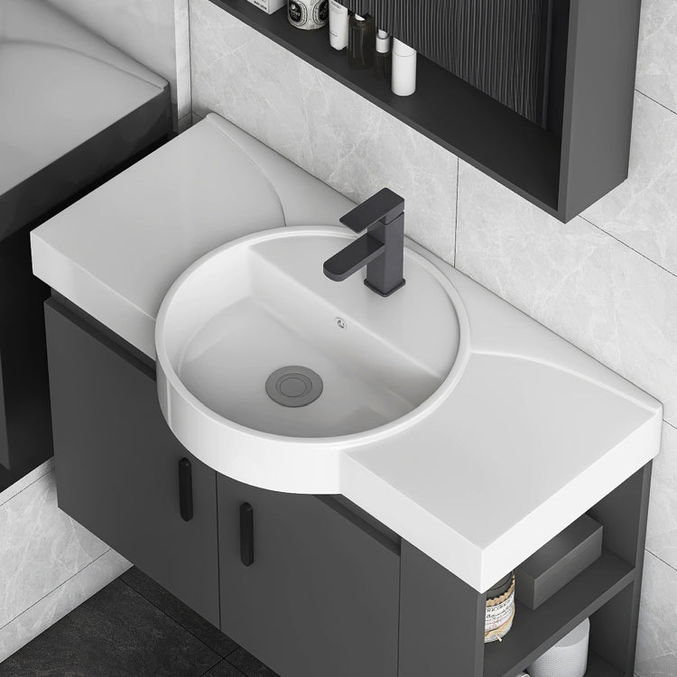 Modern Dark Gray Ceramic Vanity Single-Sink Wall Mount Vanity Sink Clearhalo 'Bathroom Remodel & Bathroom Fixtures' 'Bathroom Vanities' 'bathroom_vanities' 'Home Improvement' 'home_improvement' 'home_improvement_bathroom_vanities' 7333007
