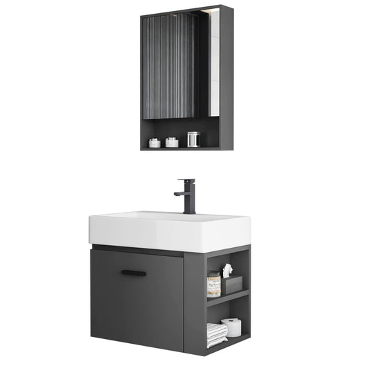 Modern Dark Gray Ceramic Vanity Single-Sink Wall Mount Vanity Sink Clearhalo 'Bathroom Remodel & Bathroom Fixtures' 'Bathroom Vanities' 'bathroom_vanities' 'Home Improvement' 'home_improvement' 'home_improvement_bathroom_vanities' 7333008