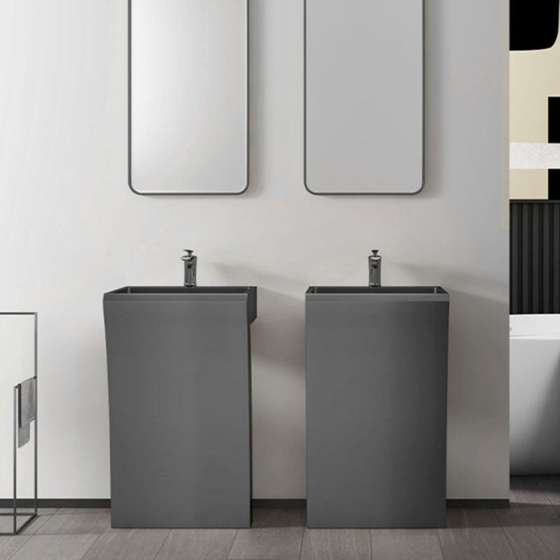 Contemporary Bathroom Sink with Pop-Up Drain Rectangular Metal Pedestal Sink Clearhalo 'Bathroom Remodel & Bathroom Fixtures' 'Bathroom Sinks & Faucet Components' 'Bathroom Sinks' 'bathroom_sink' 'Home Improvement' 'home_improvement' 'home_improvement_bathroom_sink' 7333043