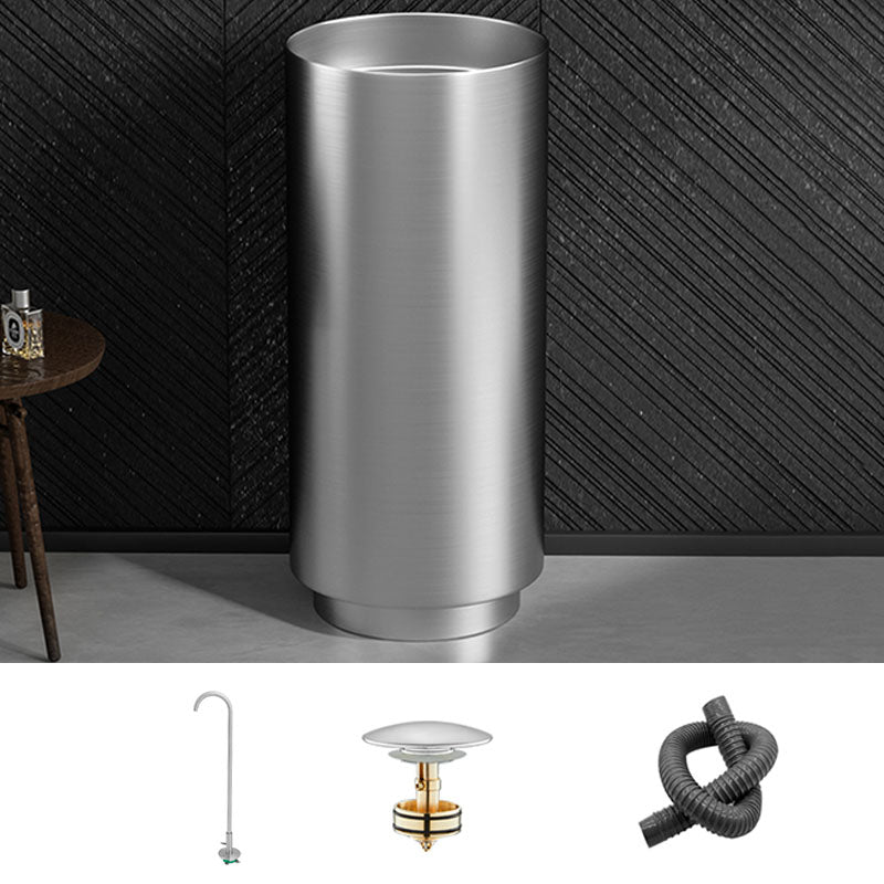 Modern Bathroom Sink Metal Round with Pop-Up Drain Pedestal Sink Silver Sensor Faucet Sink with Faucet Clearhalo 'Bathroom Remodel & Bathroom Fixtures' 'Bathroom Sinks & Faucet Components' 'Bathroom Sinks' 'bathroom_sink' 'Home Improvement' 'home_improvement' 'home_improvement_bathroom_sink' 7333108