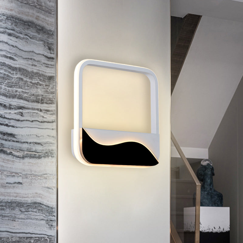 Minimalist LED Wall Mount Light White and Black Squared Frame Wall Sconce with Acrylic Shade in Warm/White Light Clearhalo 'Modern wall lights' 'Modern' 'Wall Lamps & Sconces' 'Wall Lights' Lighting' 733319