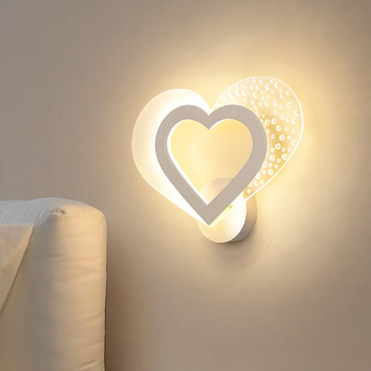 Love Heart Shape Wall Mounted Light Contemporary Acrylic LED White Sconce in Warm/White Light White Clearhalo 'Cast Iron' 'Glass' 'Industrial' 'Modern wall lights' 'Modern' 'Tiffany' 'Traditional wall lights' 'Wall Lamps & Sconces' 'Wall Lights' Lighting' 733328