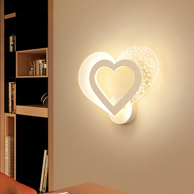 Love Heart Shape Wall Mounted Light Contemporary Acrylic LED White Sconce in Warm/White Light Clearhalo 'Cast Iron' 'Glass' 'Industrial' 'Modern wall lights' 'Modern' 'Tiffany' 'Traditional wall lights' 'Wall Lamps & Sconces' 'Wall Lights' Lighting' 733329