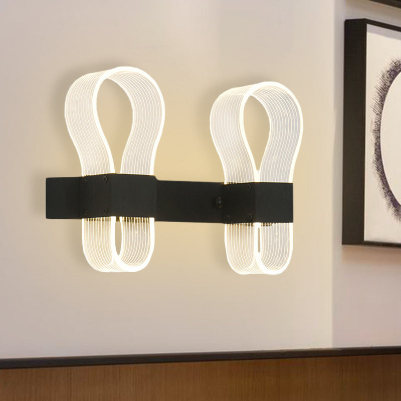 Black Arc Ring Sconce Lighting Modernist 2 Heads Acrylic LED Wall Lamp Fixture in Warm/White Light Black Clearhalo 'Cast Iron' 'Glass' 'Industrial' 'Modern wall lights' 'Modern' 'Tiffany' 'Traditional wall lights' 'Wall Lamps & Sconces' 'Wall Lights' Lighting' 733368