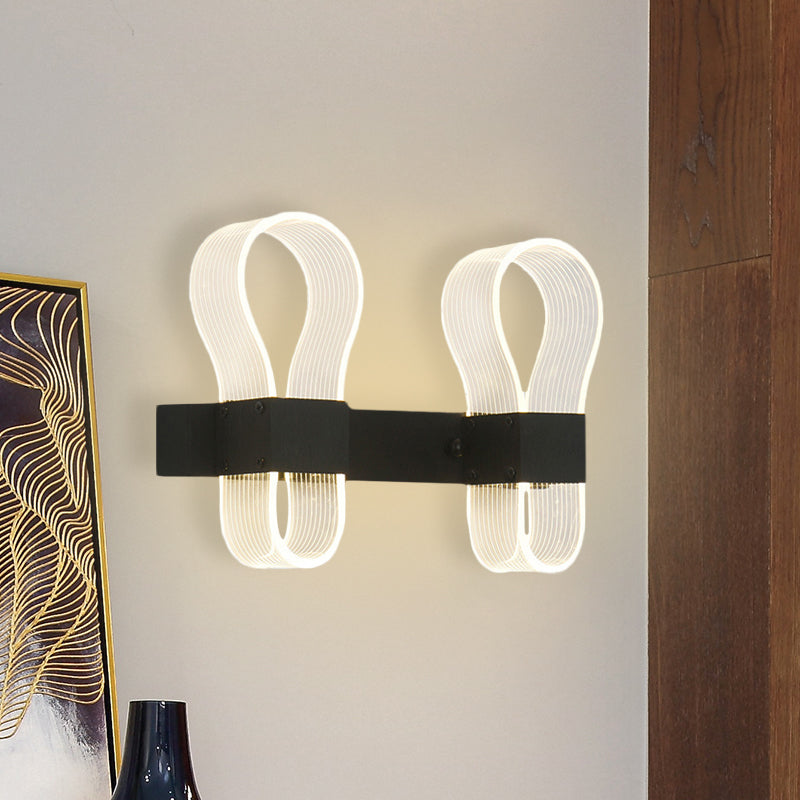 Black Arc Ring Sconce Lighting Modernist 2 Heads Acrylic LED Wall Lamp Fixture in Warm/White Light Clearhalo 'Cast Iron' 'Glass' 'Industrial' 'Modern wall lights' 'Modern' 'Tiffany' 'Traditional wall lights' 'Wall Lamps & Sconces' 'Wall Lights' Lighting' 733369
