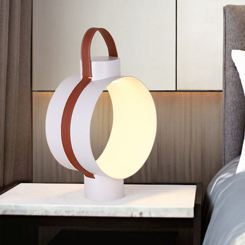 White Finish Circular Night Table Light Simplicity LED Metallic Nightstand Lighting for Bedside White Clearhalo 'Lamps' 'Table Lamps' Lighting' 733397