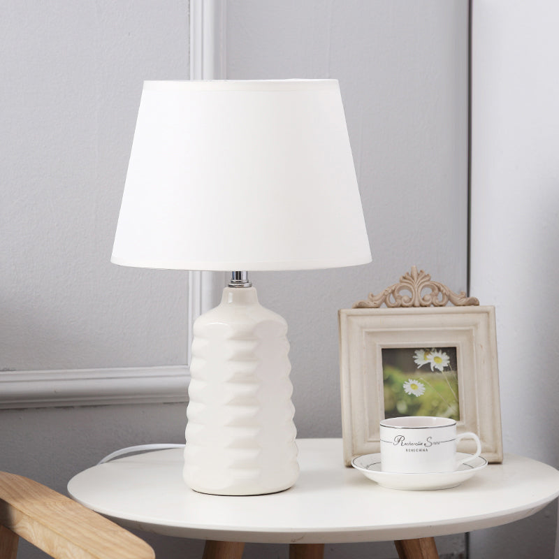 Cone Nightstand Lighting Simplicity Fabric 1 Bulb Living Room Table Light with White Ceramic Base Clearhalo 'Lamps' 'Table Lamps' Lighting' 733427
