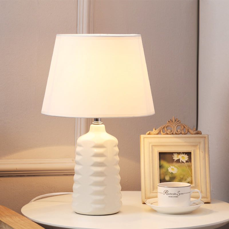 Cone Nightstand Lighting Simplicity Fabric 1 Bulb Living Room Table Light with White Ceramic Base Clearhalo 'Lamps' 'Table Lamps' Lighting' 733428