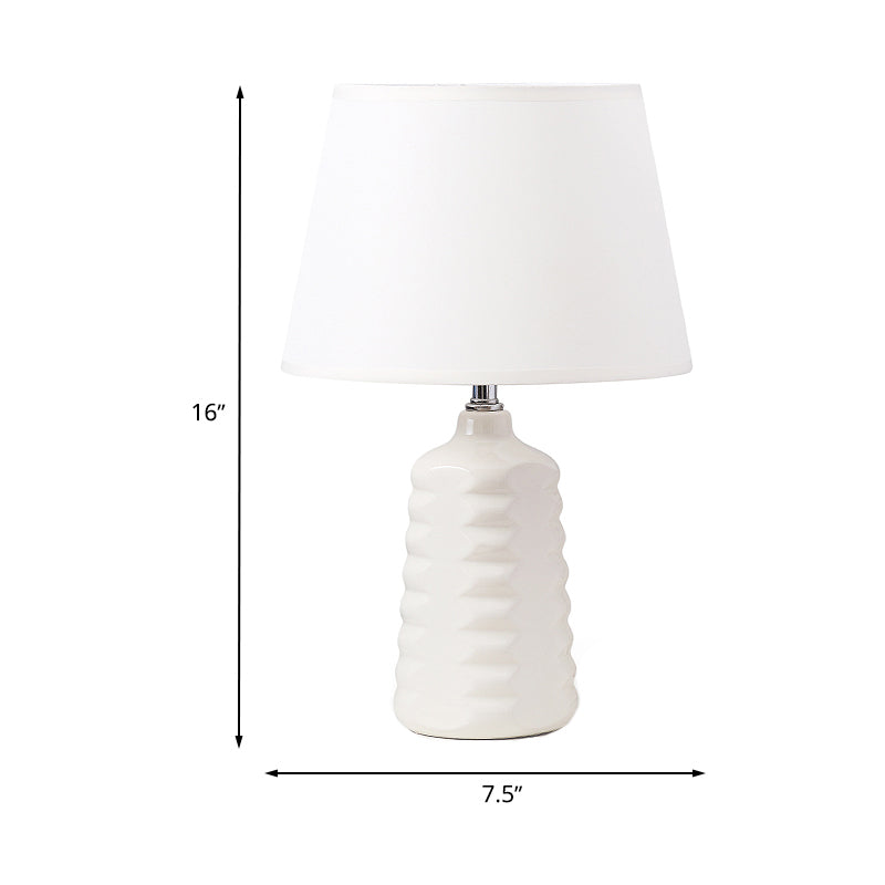 Cone Nightstand Lighting Simplicity Fabric 1 Bulb Living Room Table Light with White Ceramic Base Clearhalo 'Lamps' 'Table Lamps' Lighting' 733430