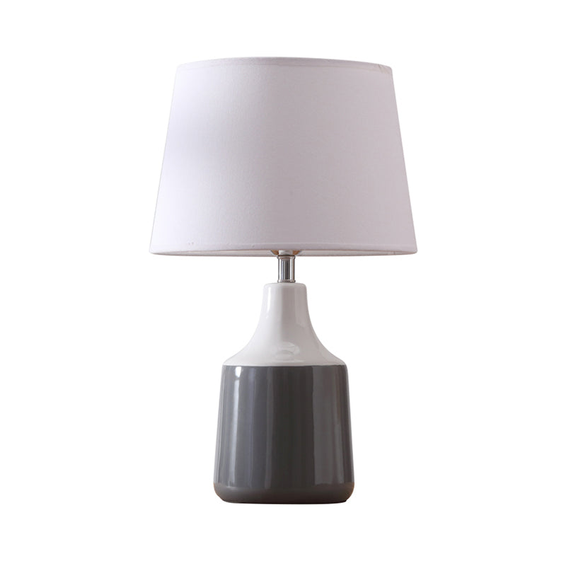 Modern Tapered Drum Table Light Ceramic 1-Light Bedside Night Lighting in Brown/White and Gray with Fabric Shade Clearhalo 'Lamps' 'Table Lamps' Lighting' 733434