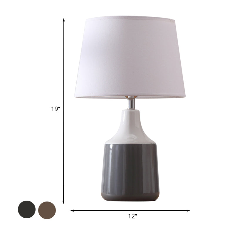 Modern Tapered Drum Table Light Ceramic 1-Light Bedside Night Lighting in Brown/White and Gray with Fabric Shade Clearhalo 'Lamps' 'Table Lamps' Lighting' 733435