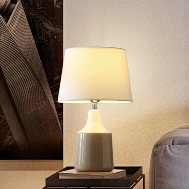 Modern Tapered Drum Table Light Ceramic 1-Light Bedside Night Lighting in Brown/White and Gray with Fabric Shade Clearhalo 'Lamps' 'Table Lamps' Lighting' 733437