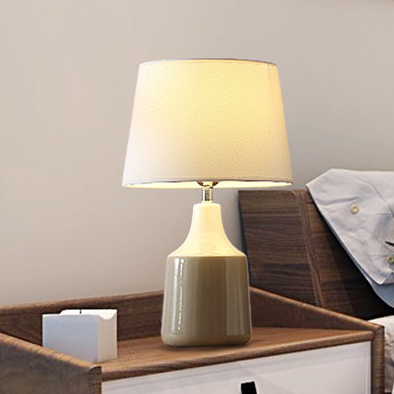 Modern Tapered Drum Table Light Ceramic 1-Light Bedside Night Lighting in Brown/White and Gray with Fabric Shade Clearhalo 'Lamps' 'Table Lamps' Lighting' 733438
