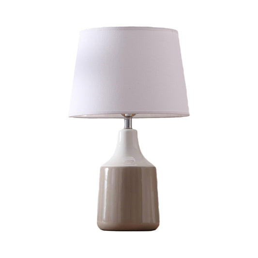 Modern Tapered Drum Table Light Ceramic 1-Light Bedside Night Lighting in Brown/White and Gray with Fabric Shade Clearhalo 'Lamps' 'Table Lamps' Lighting' 733439