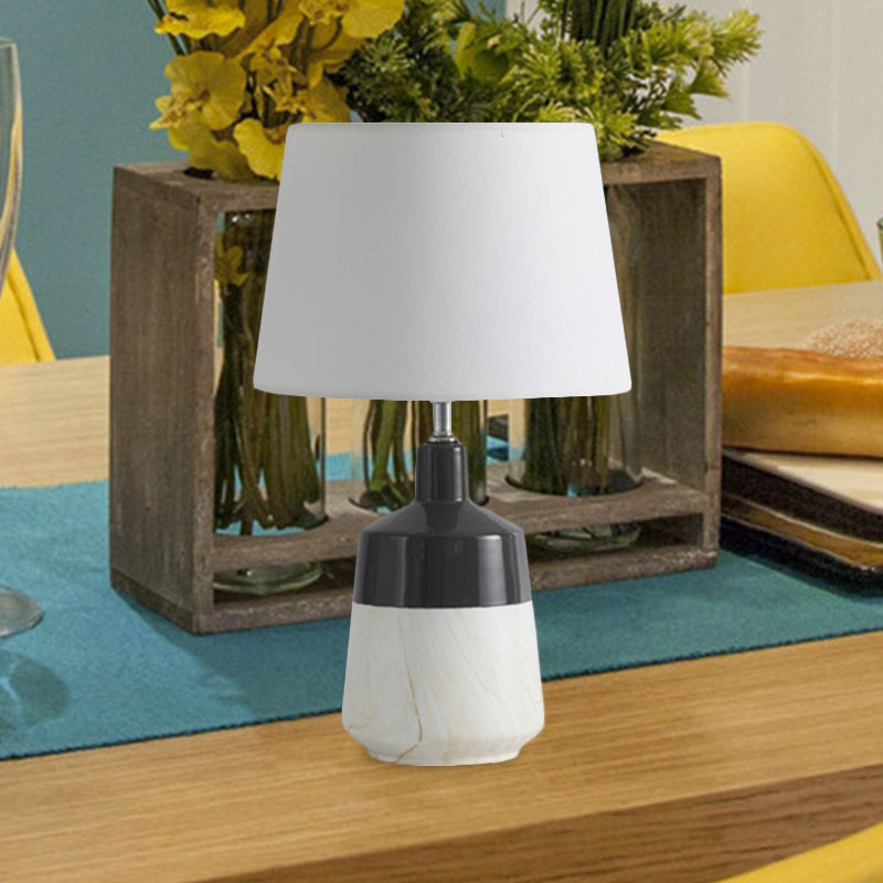 Fabric Drum Table Lighting Contemporary 1-Head Night Lamp in White for Bedside with Ceramic Base Clearhalo 'Lamps' 'Table Lamps' Lighting' 733441