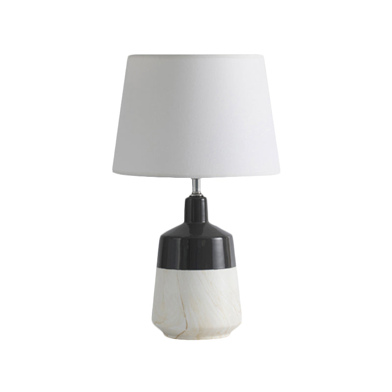 Fabric Drum Table Lighting Contemporary 1-Head Night Lamp in White for Bedside with Ceramic Base Clearhalo 'Lamps' 'Table Lamps' Lighting' 733443