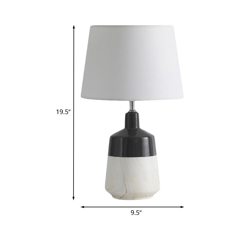 Fabric Drum Table Lighting Contemporary 1-Head Night Lamp in White for Bedside with Ceramic Base Clearhalo 'Lamps' 'Table Lamps' Lighting' 733444