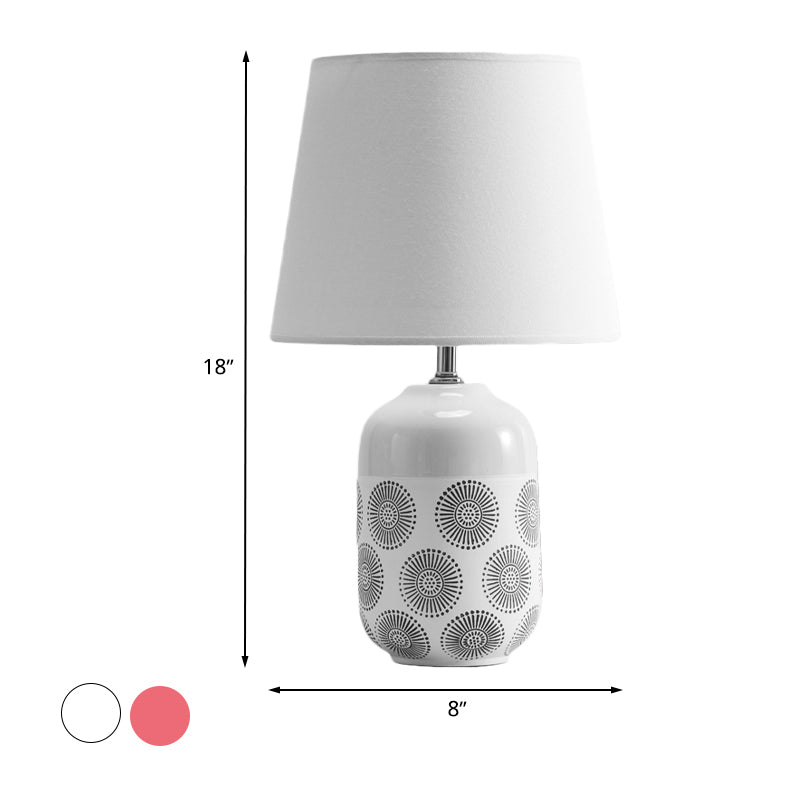 Ceramic Tapered Table Lamp Minimal 1 Bulb White/Pink Finish Night Light with Fabric Shade for Living Room Clearhalo 'Lamps' 'Table Lamps' Lighting' 733449