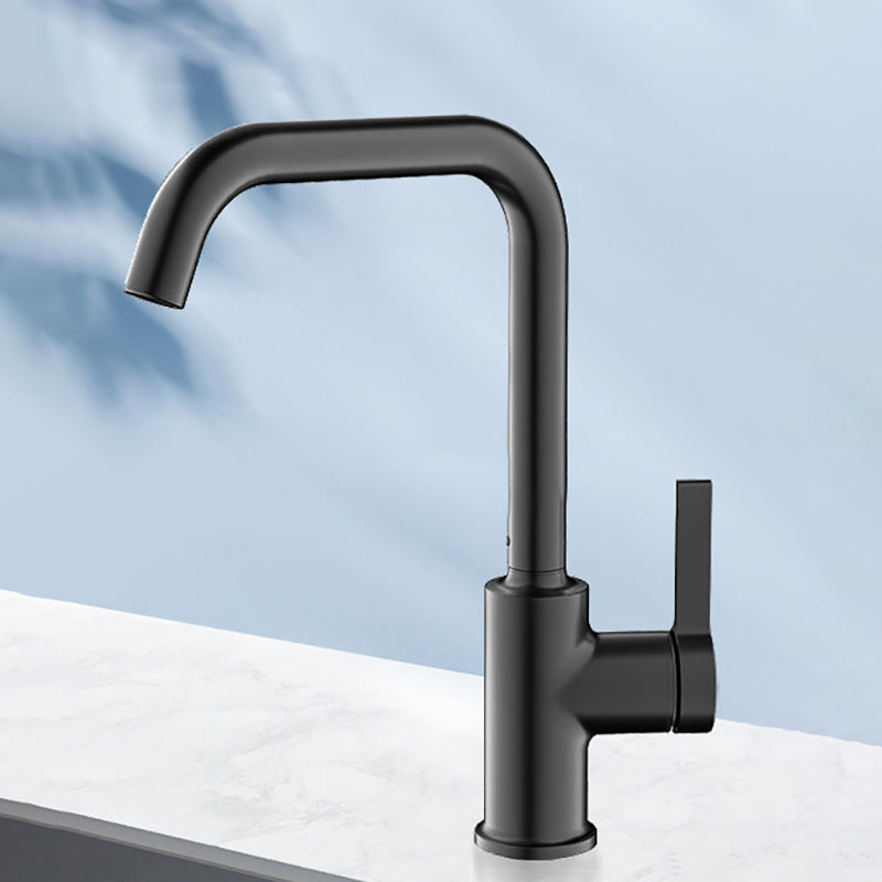 Gooseneck Kitchen Bar Faucet Swivel Spout with Single Handle Black 7 Shape Clearhalo 'Home Improvement' 'home_improvement' 'home_improvement_kitchen_faucets' 'Kitchen Faucets' 'Kitchen Remodel & Kitchen Fixtures' 'Kitchen Sinks & Faucet Components' 'kitchen_faucets' 7334516