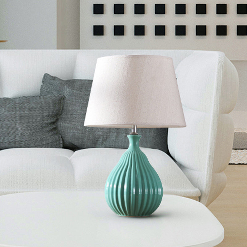 White/Green Teardrop Night Light Minimalist 1 Light Ceramic Nightstand Lamp with Cone Fabric Shade Clearhalo 'Lamps' 'Table Lamps' Lighting' 733455