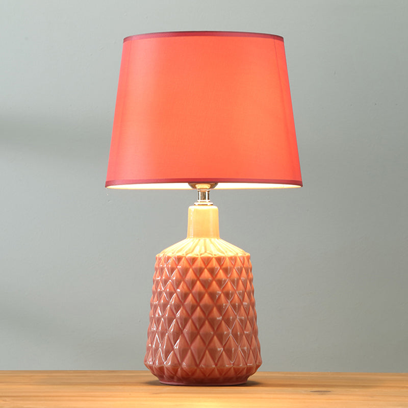 Barrel Night Table Lamp Modernism Ceramic 1 Light Living Room Nightstand Light in Pink with Fabric Shade Pink Clearhalo 'Lamps' 'Table Lamps' Lighting' 733491
